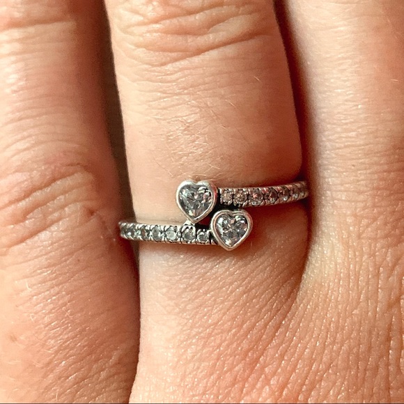 Pandora Two Sparkling Hearts Ring (Size 5.5) - Picture 2 of 4